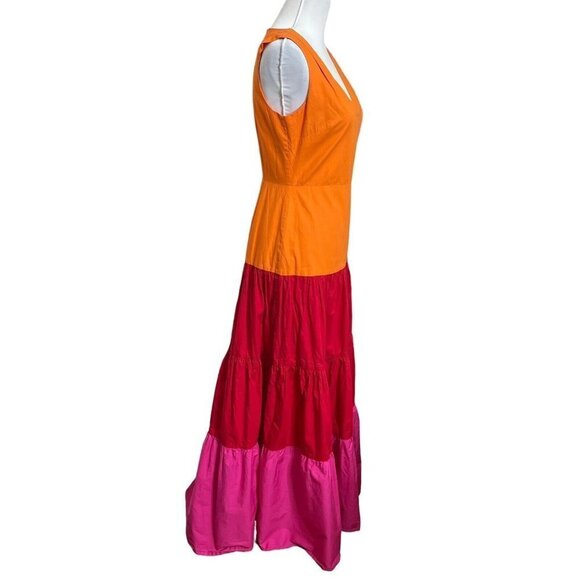 Milly Nicola Colorblock Maxi Dress Pink Orange Women’s Size 4 Cotton Poplin - Picture 5 of 15